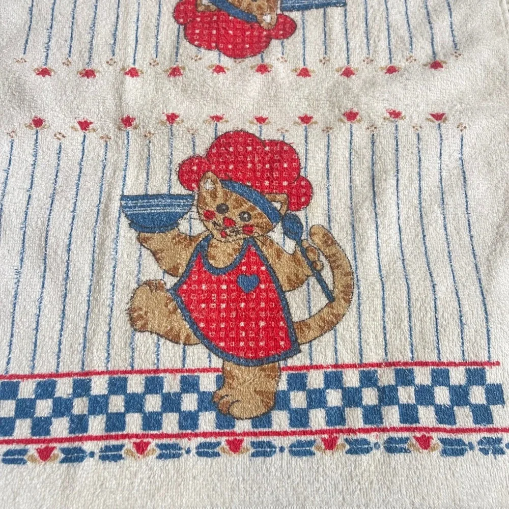 2 VTG CANNON Hand Kitchen Towel 70s NOS Cat Checkered heart cottage‎